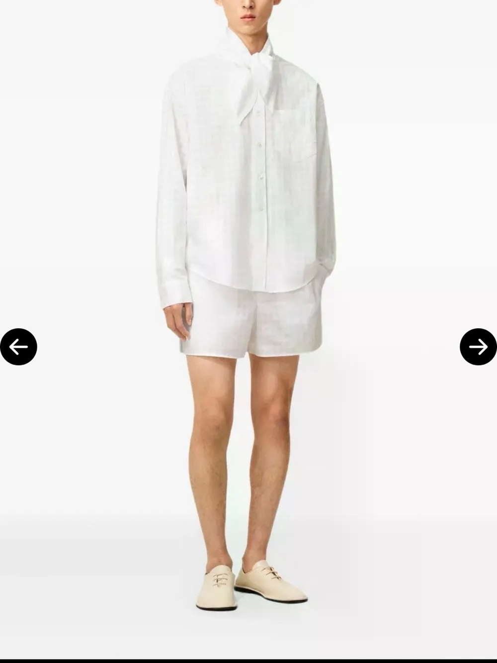 Ami White Men’s Casual Button-Down Shirt with Pointed Scarf Collar
